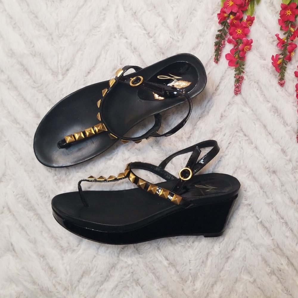 J. Vincent Patent Leather Studded Wedge Sandals